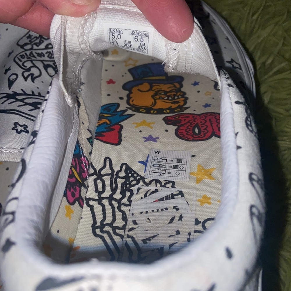 Vans White Slip-On Sneakers with Black Doodle Print - Picture 8 of 9